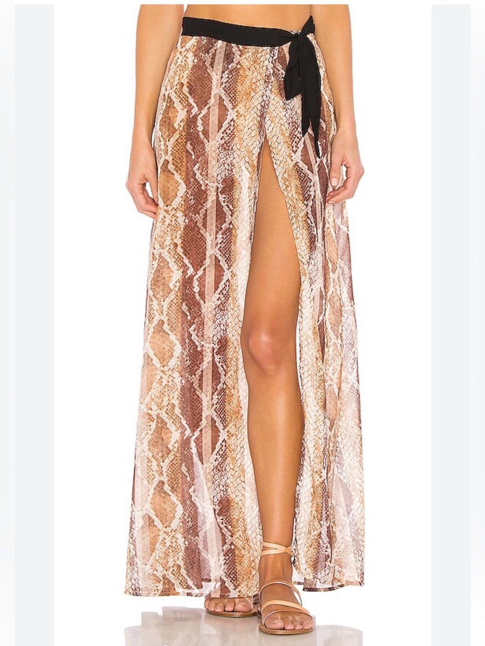 House of Harlow 1960 Swim Python Print Maxi Skirt with Black Tie- size m